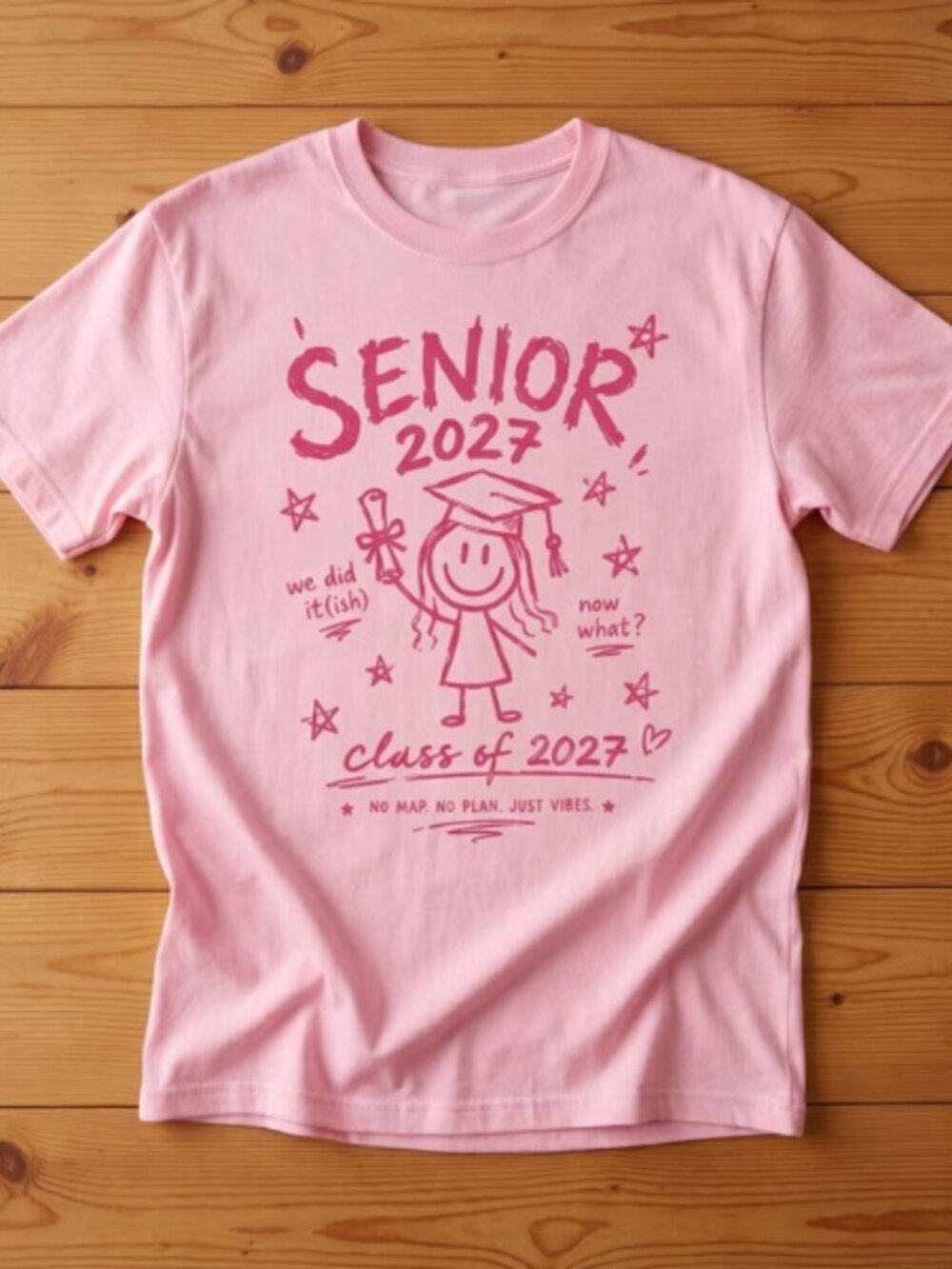 Senior 2027 Shirt, Class of 2027 Graduation oversized Light Pink Tshirt,